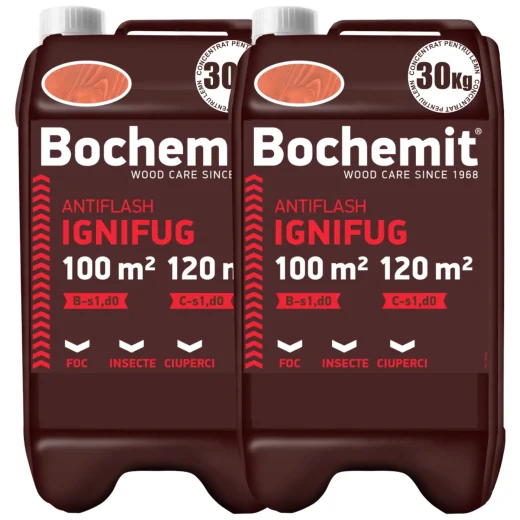 Solutie ignifugare lemn Bochemit Antiflash Maro 2x30kg – protectie eficienta impotriva focului, insectelor si ciupercilor