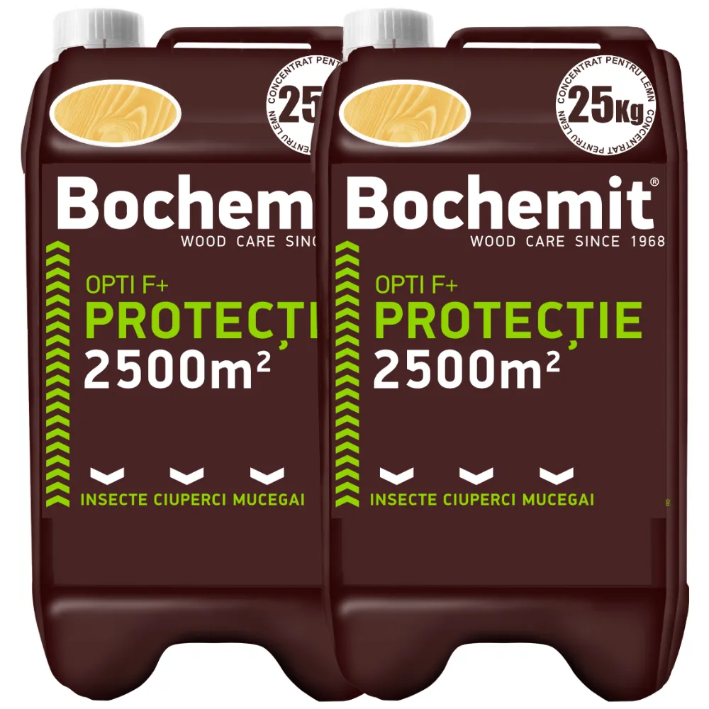 Tratament lemn preventiv Bochemit Optif+ 2x25kg transparent – protectie eficienta impotriva insectelor, ciupercilor si mucegaiului