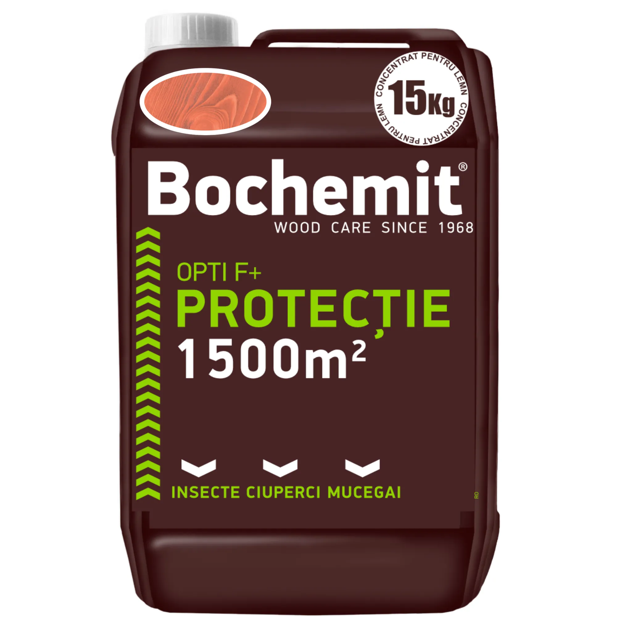 Tratament lemn preventiv Bochemit Optif+ 15kg maro – protectie eficienta impotriva insectelor, ciupercilor si mucegaiului
