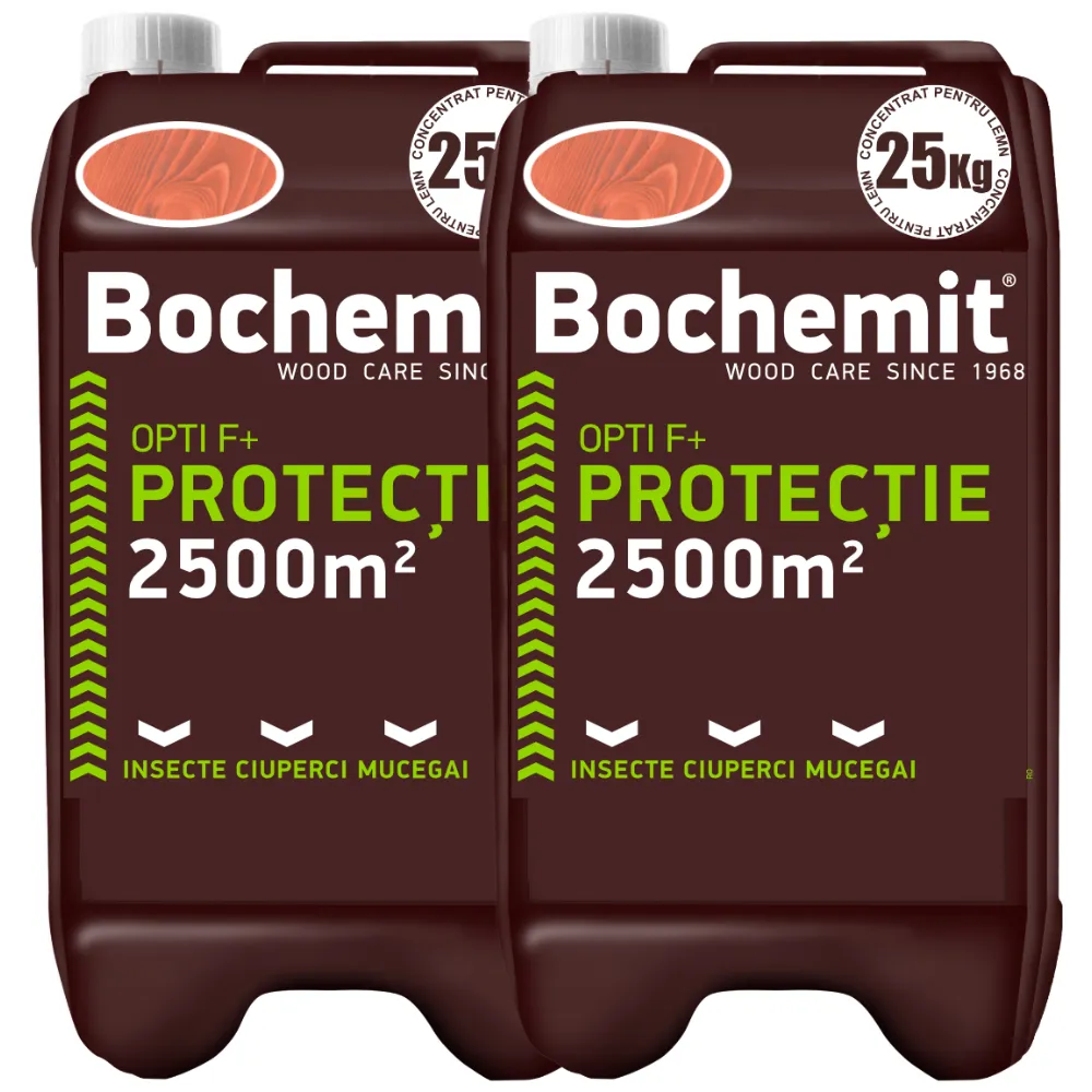 Tratament lemn preventiv Bochemit Optif+ 2x25kg maro – protectie eficienta impotriva insectelor, ciupercilor si mucegaiului
