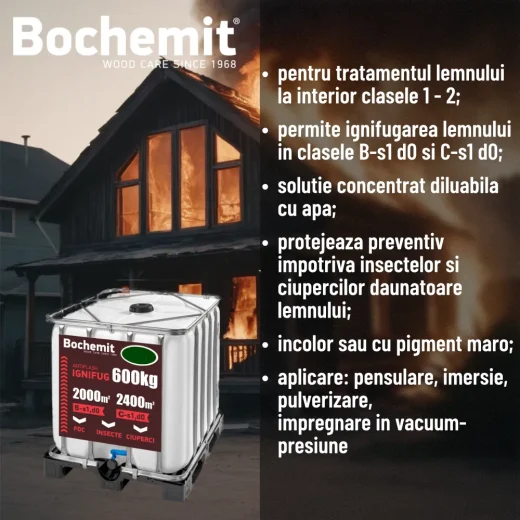 Solutie ignifugare lemn Bochemit Antiflash Verde 600kg – protectie eficienta impotriva focului, insectelor si ciupercilor
