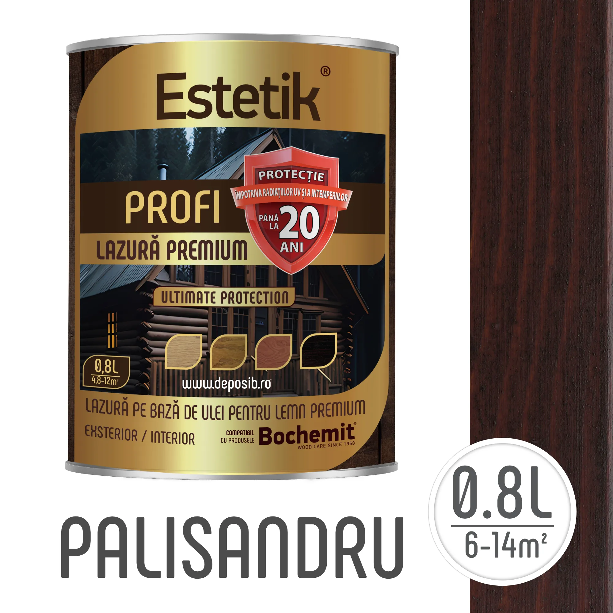 Lazura lemn Estetik Profi 0.8l palisandru – protectie avansata UV