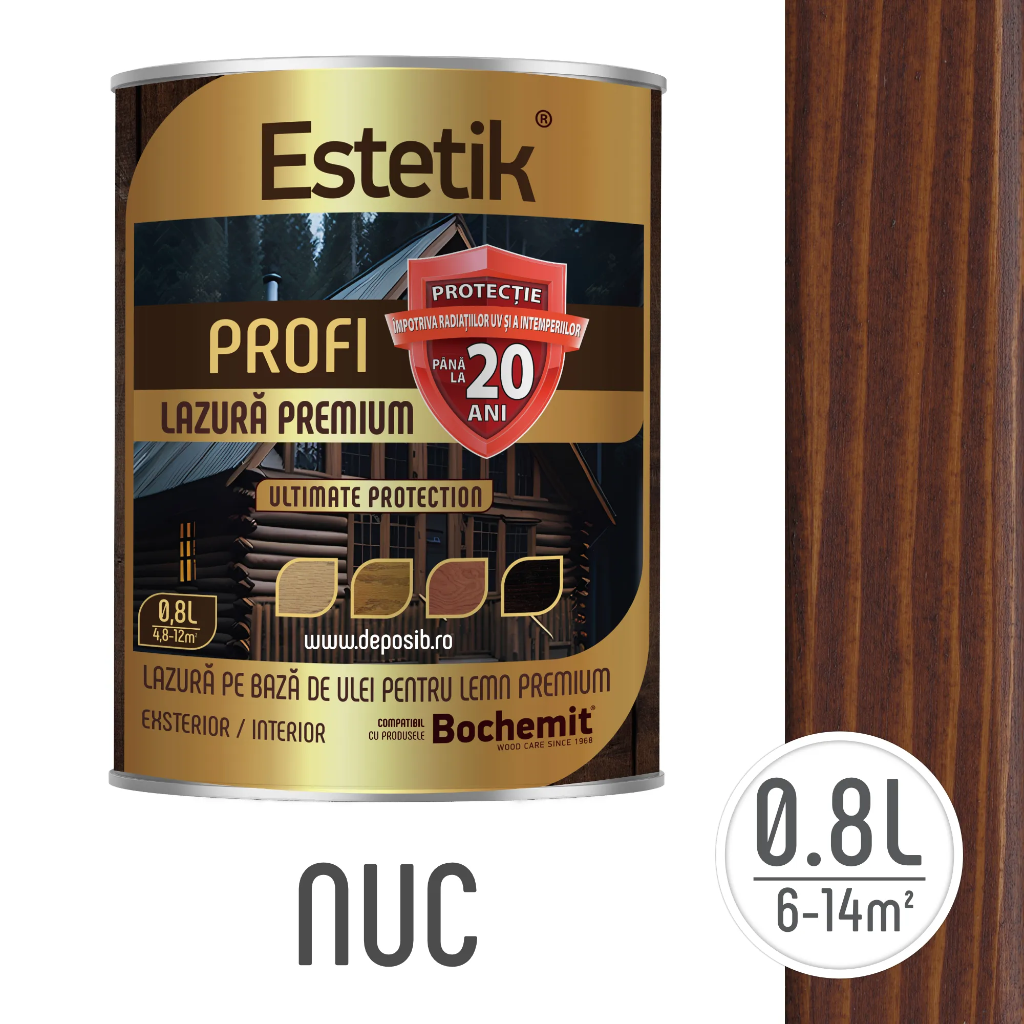 Lazura Estetik Profi, protecție lemn pana la 20 ani, aspect semi-mat.
