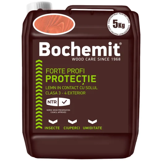 Tratament lemn exterior Bochemit Forte Profi 5 KG maro — concentrat fungicid si insecticid, protectie lemn contact sol si umiditate
